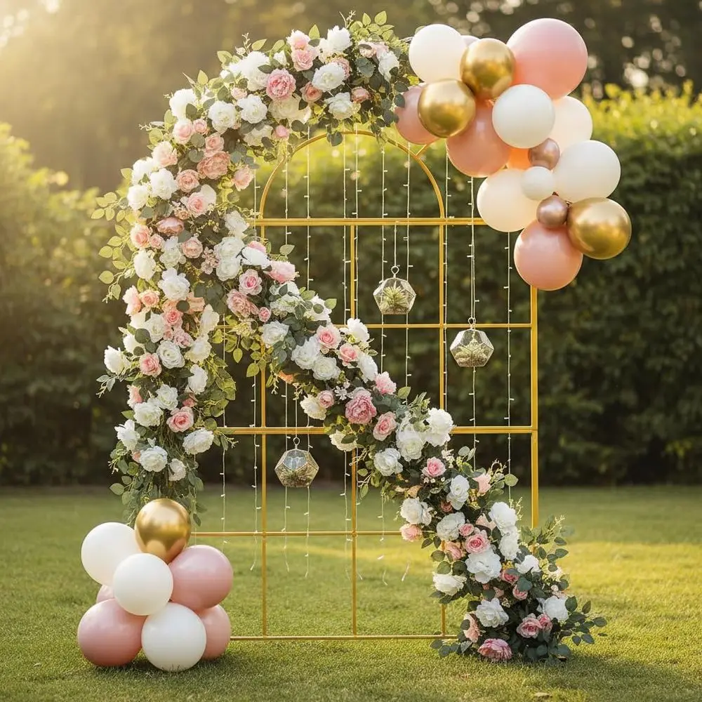Gapura Pernikahan Logam Emas,  - Wedding Balloon Arch ulasan dan harga