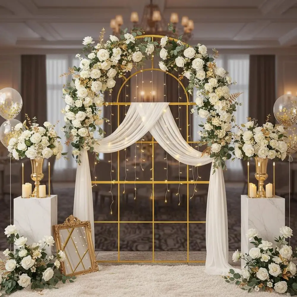Gapura Pernikahan Logam Emas,  - Wedding Balloon Arch ulasan dan harga